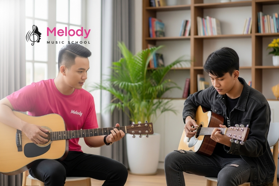Địa Điểm Học Đàn Guitar Quận 5 Uy Tín Chất Lượng 6 Chương trình guitar tại Melody quận 5 giúp phát triển kỹ năng chơi, lý thuyết và biểu diễn