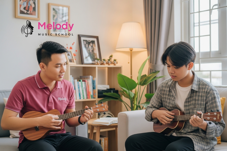 Lớp Học Đàn Ukulele Quận Tân Bình-Bình Tân-Phú Nhuận 15 Học phí ukulele tại Melody từ 3–8 triệu/tháng, kèm ưu đãi và học bổng hấp dẫn